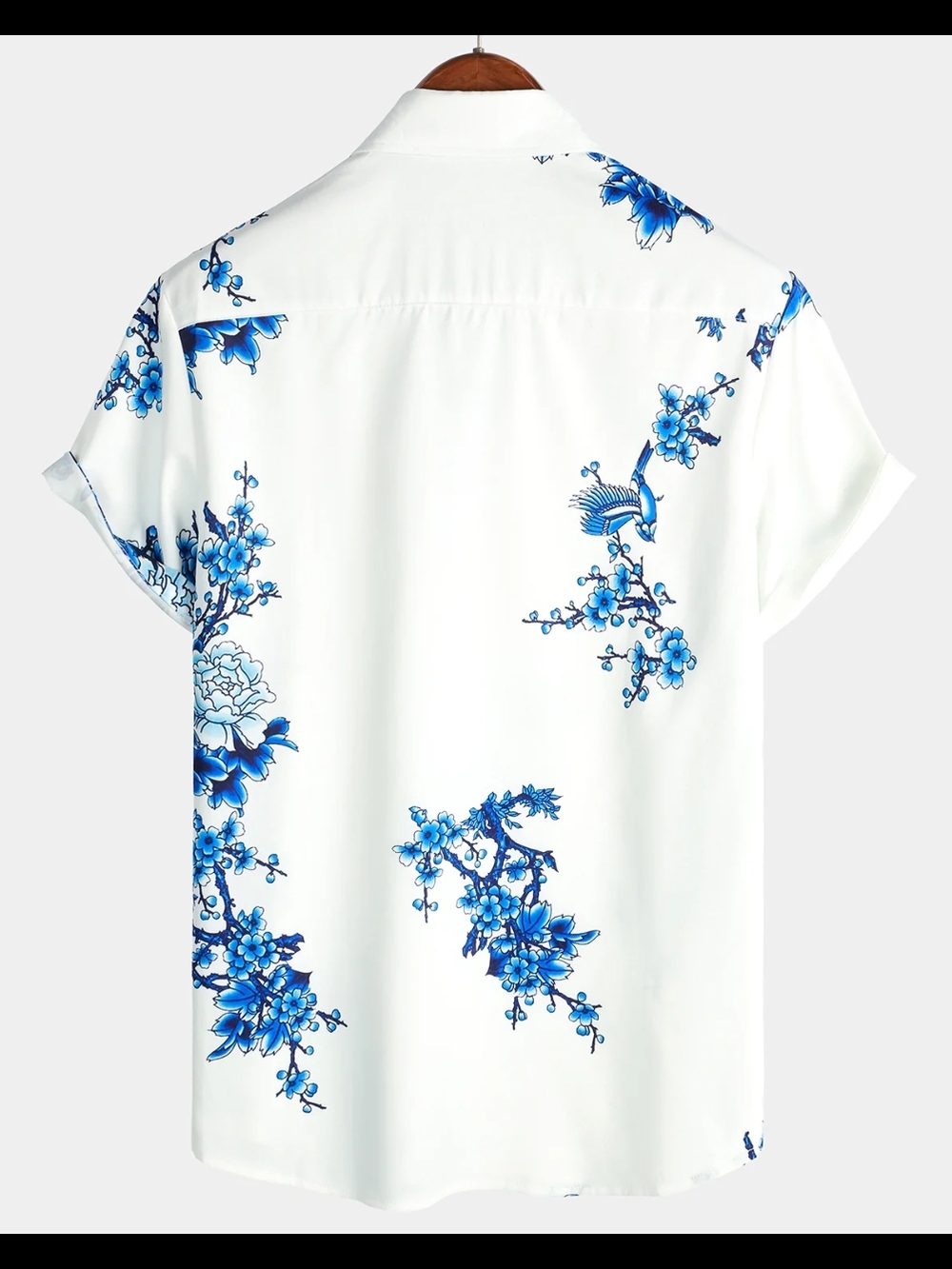 Men's White & Blue Floral Short-Sleeve Button-Down Shirt Size 2XL - Picture 2 of 4